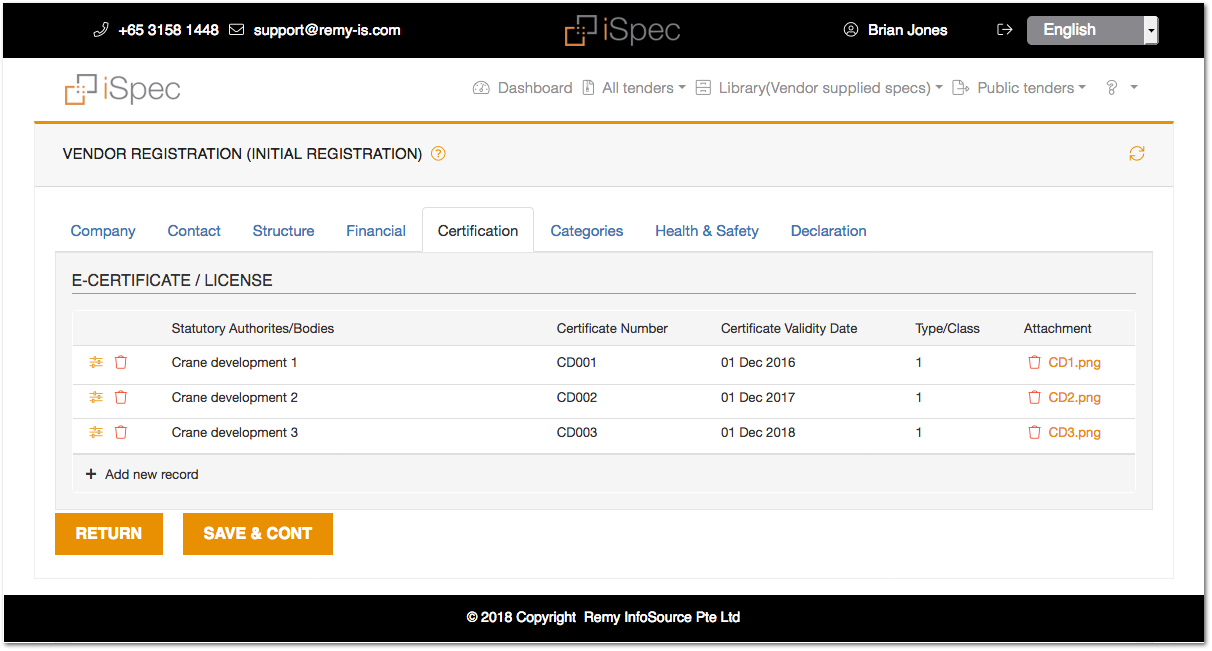 Certificates / Licensing