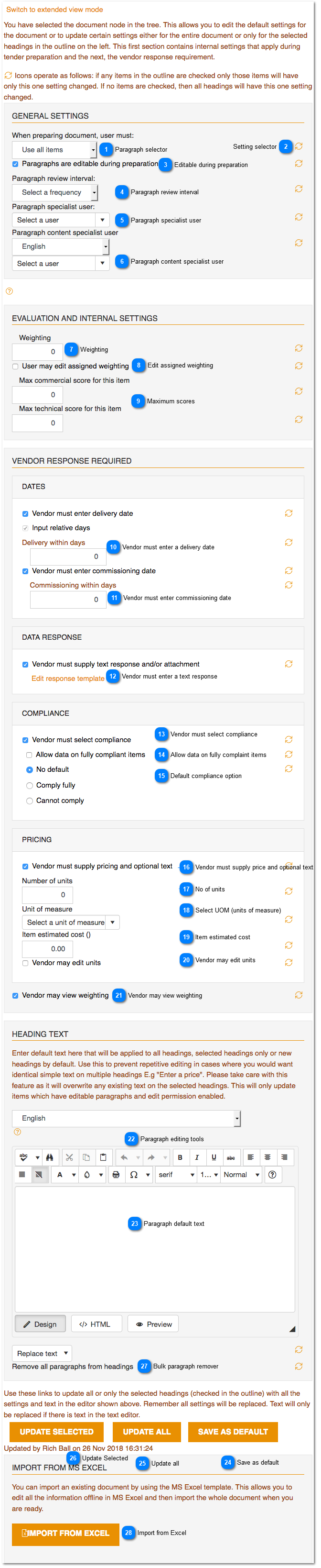 Setting document properties (Simple Evaluations)