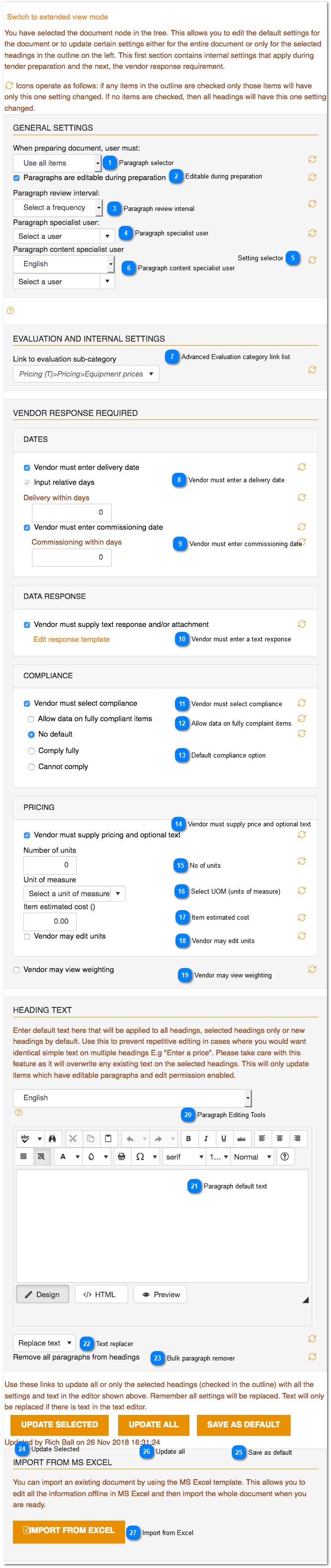 Setting document properties ( Advanced Evaluations)